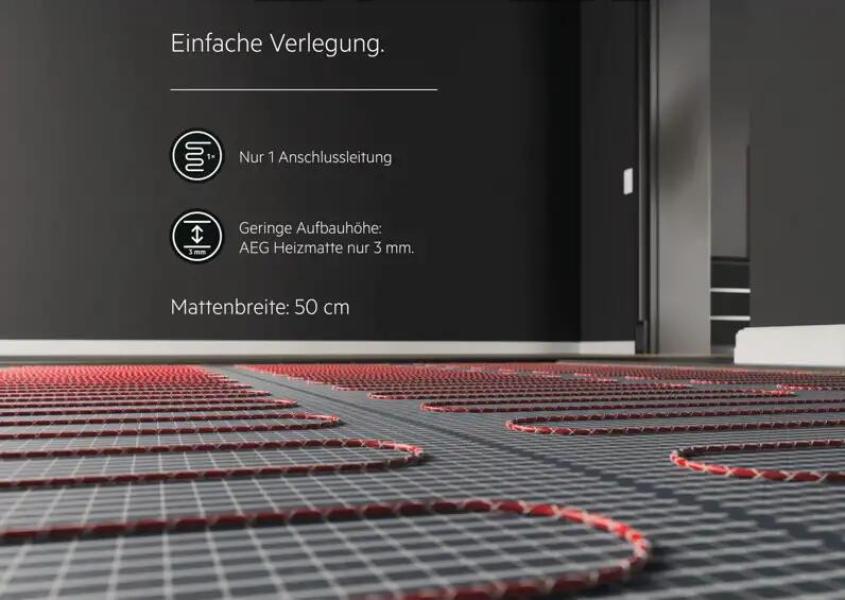 AEG elektrische Fußbodenheizung, Komplettset 8 m², 160 W/m², Basis Thermo Boden TBS TB 160/2 Set Plus, (205808)