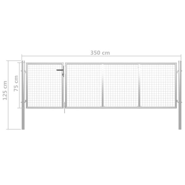 Gartentor Stahl 350 x 75 cm Silbern
