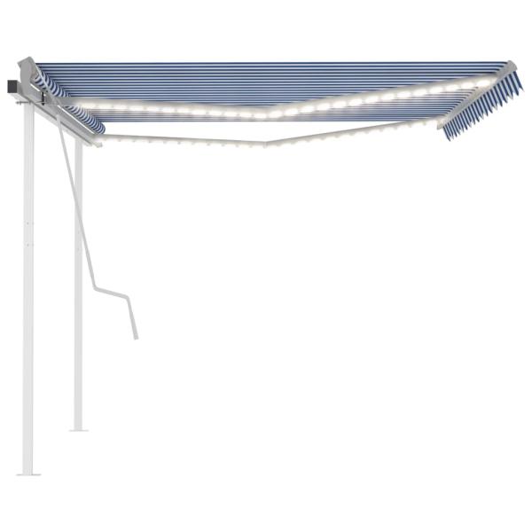 Markise Manuell Einziehbar mit LED 4,5x3 m Blau & Weiß