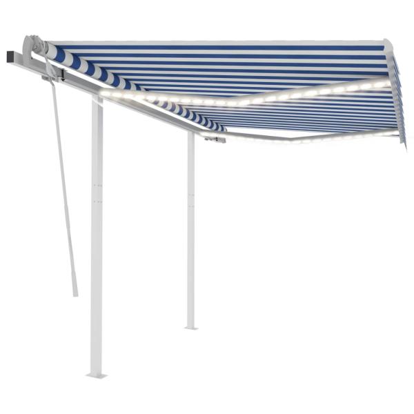ARDEBO.de - Markise Manuell Einziehbar mit LED 3,5x2,5 m Blau Weiß