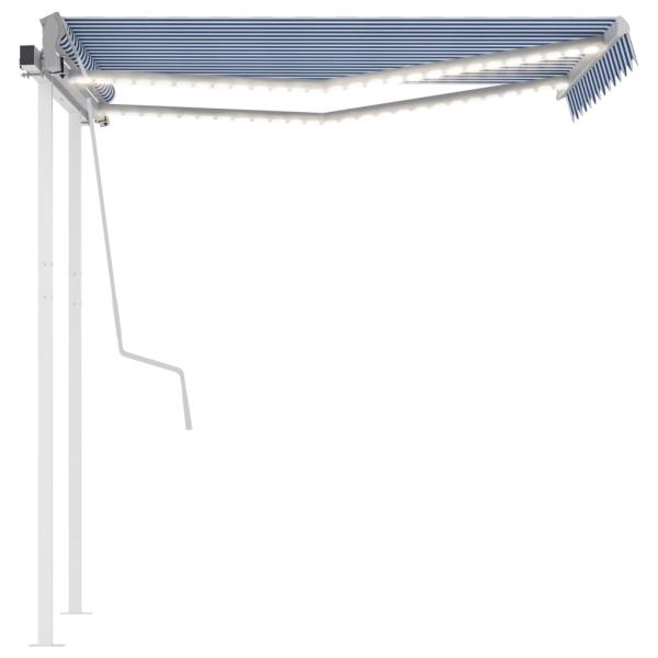 Markise Manuell Einziehbar mit LED 3,5x2,5 m Blau Weiß