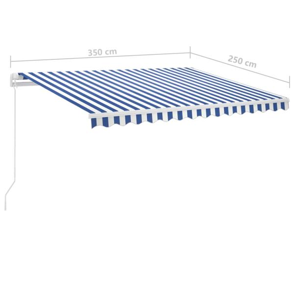 Markise Manuell Einziehbar mit LED 350x250 cm Blau Weiß