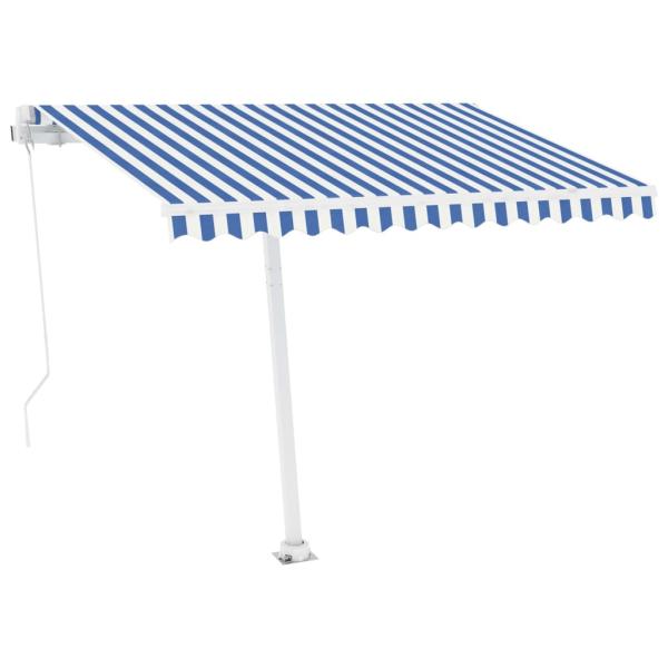 Markise Manuell Einziehbar mit LED 350x250 cm Blau Weiß