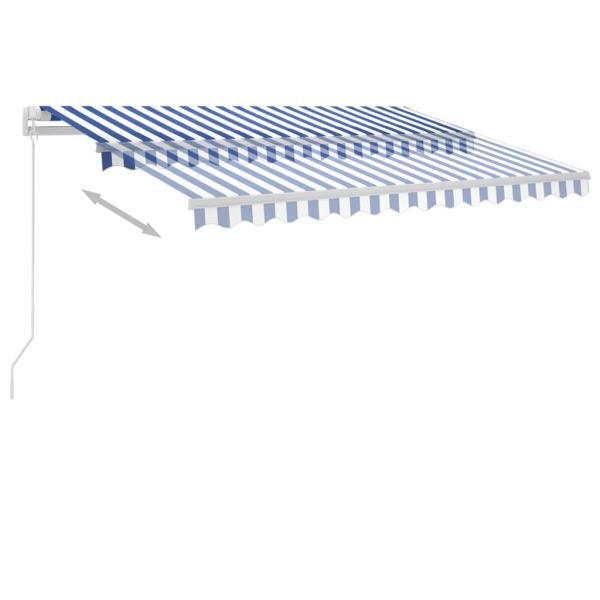 Markise Manuell Einziehbar mit LED 350x250 cm Blau Weiß