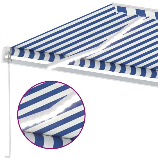 Markise Manuell Einziehbar mit LED 350x250 cm Blau Weiß