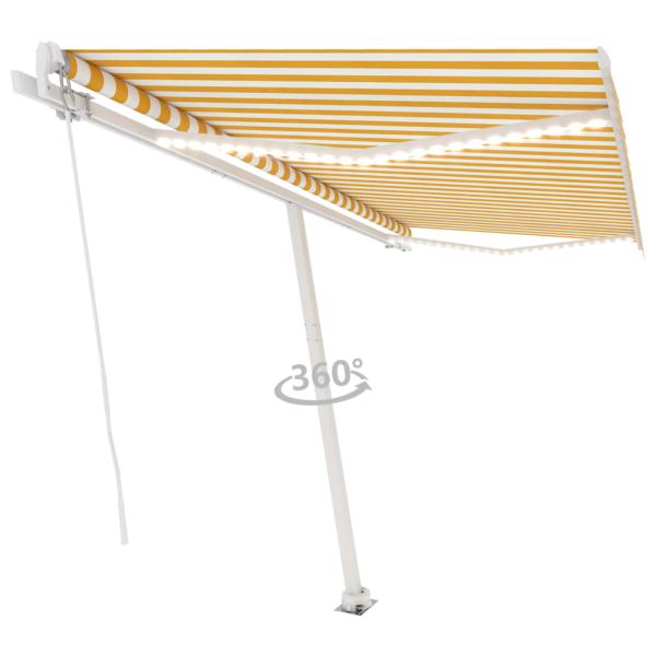 Markise Manuell Einziehbar mit LED 450x300 cm Gelb Weiß