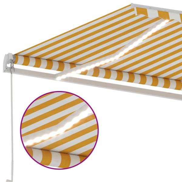 Markise Manuell Einziehbar mit LED 450x300 cm Gelb Weiß