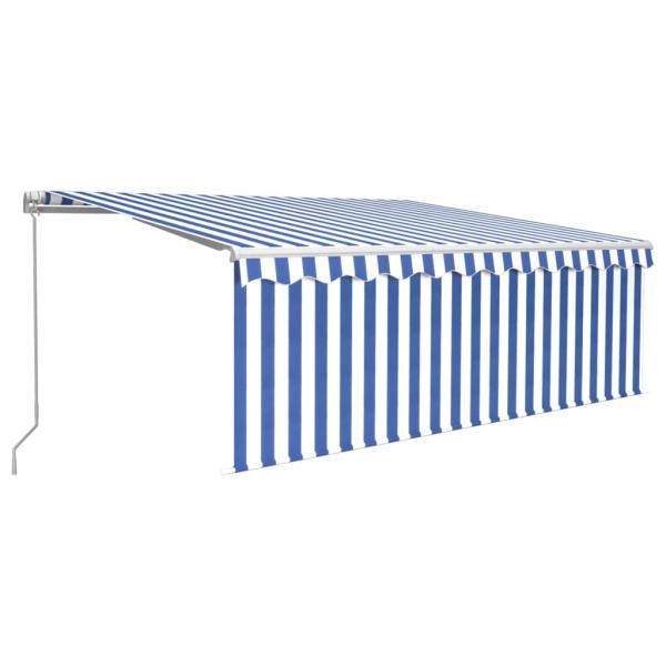 Markise Manuell Einziehbar mit Rollo & LED 4,5x3 m Blau & Weiß
