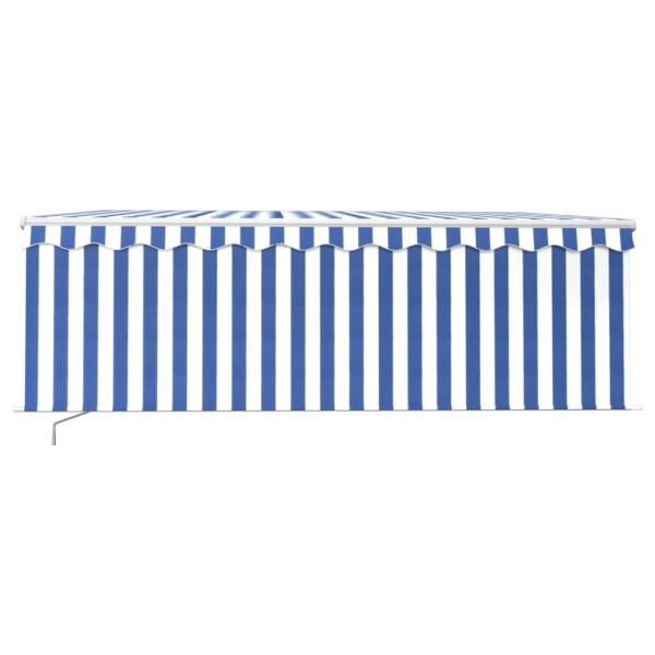 Markise Manuell Einziehbar mit Rollo & LED 4,5x3 m Blau & Weiß