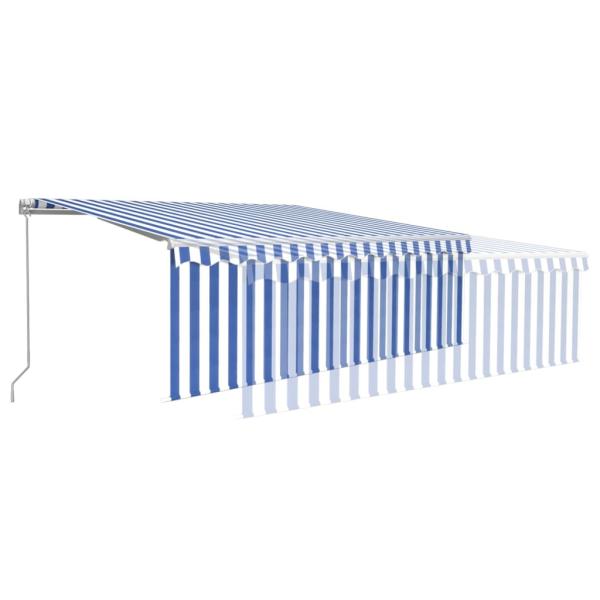 Markise Manuell Einziehbar mit Rollo & LED 4,5x3 m Blau & Weiß