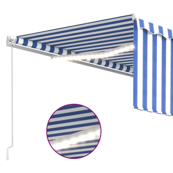 Markise Manuell Einziehbar mit Rollo & LED 4,5x3 m Blau & Weiß