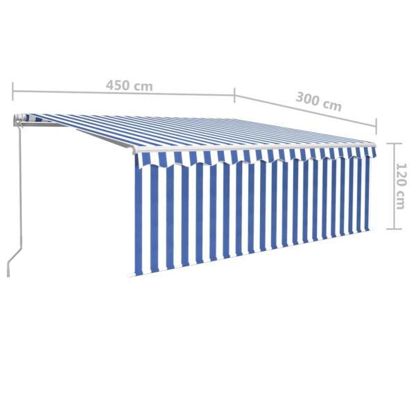 Markise Manuell Einziehbar mit Rollo & LED 4,5x3 m Blau & Weiß