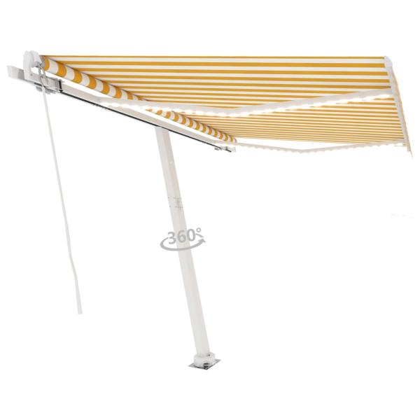 Markise Manuell Einziehbar mit LED 300x250 cm Gelb Weiß