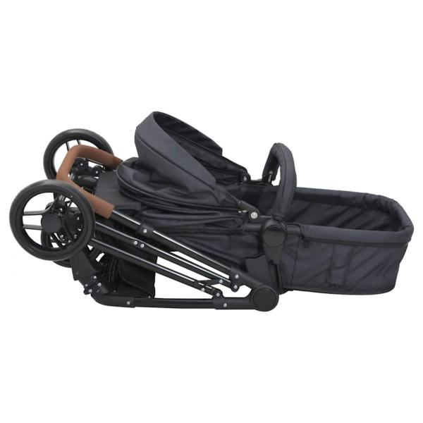 2-in-1 Kinderwagen Anthrazit und Schwarz Stahl