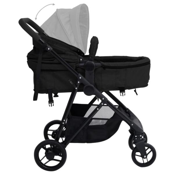 2-in-1 Kinderwagen Anthrazit und Schwarz Stahl