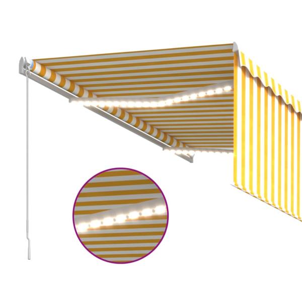 Markise Manuell Einziehbar mit Rollo & LED 3,5x2,5m Gelb & Weiß