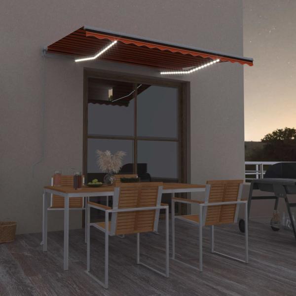 ARDEBO.de - Markise Manuell Einziehbar mit LED 300x250 cm Orange und Braun