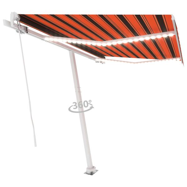 Markise Manuell Einziehbar mit LED 300x250 cm Orange und Braun