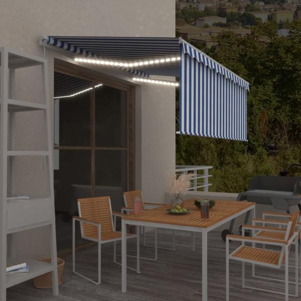 ARDEBO.de - Markise Manuell Einziehbar mit Rollo & LED 3x2,5m Blau & Weiß