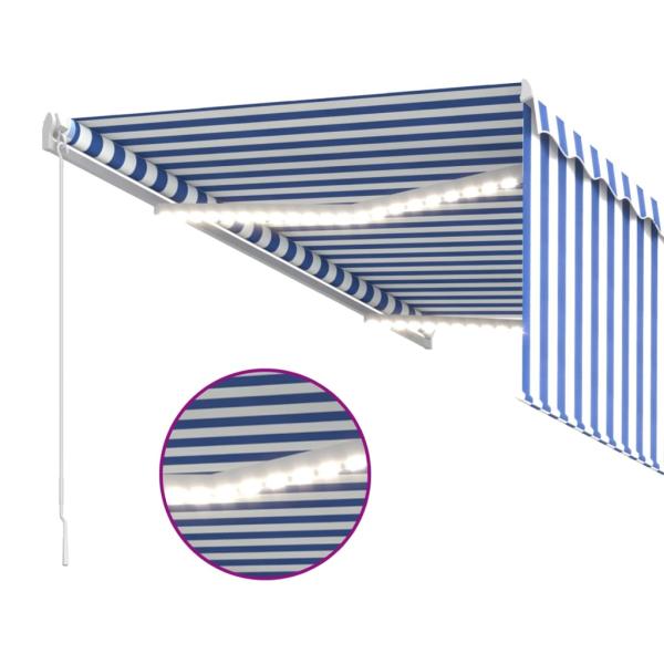 Markise Manuell Einziehbar mit Rollo & LED 3x2,5m Blau & Weiß