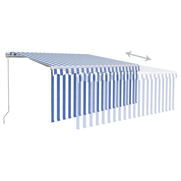 Markise Manuell Einziehbar mit Rollo & LED 3x2,5m Blau & Weiß
