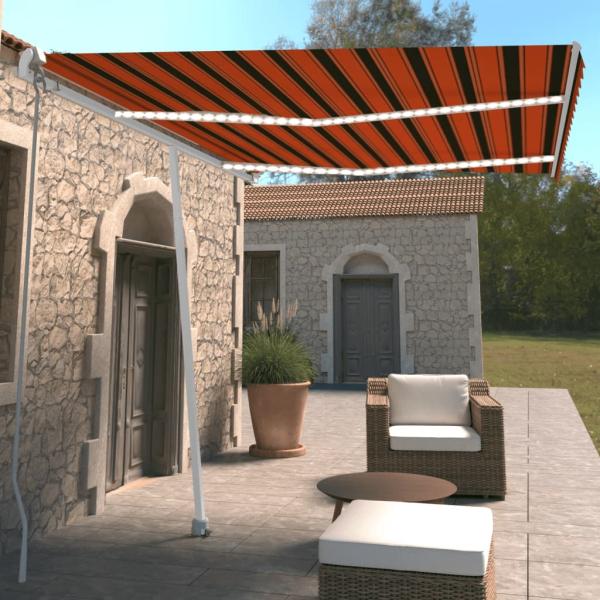 ARDEBO.de - Markise Manuell Einziehbar mit LED 350x250 cm Orange Braun