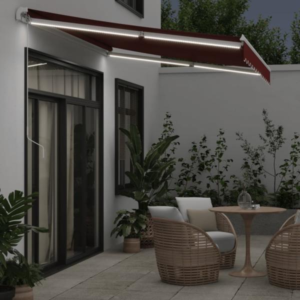 Markise Manuell mit LED Weinrot 350x250 cm