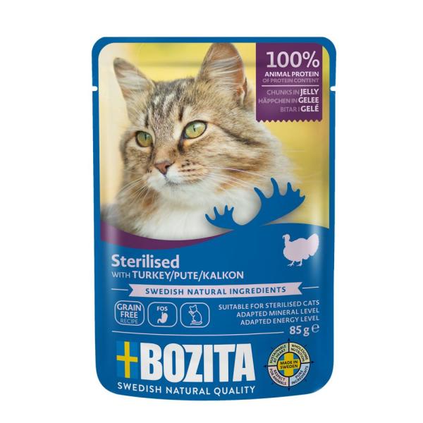 ARDEBO.de Bozita Sterilised Häppchen in Gelee PB mit Pute 85 g 