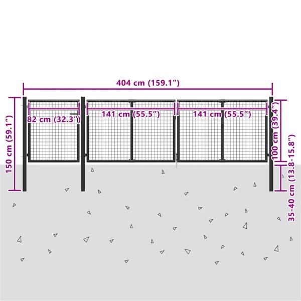Gartentor Stahl 400 x 100 cm Anthrazit