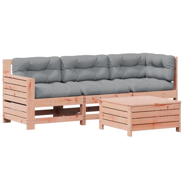 4-tlg. Garten-Lounge-Set mit Kissen Massivholz Douglasie