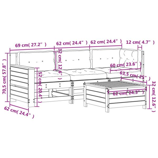 4-tlg. Garten-Lounge-Set mit Kissen Massivholz Douglasie