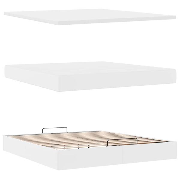 ARDEBO.de - Ottoman-Bett mit Matratze & LEDs Weiß 160x200 cm Kunstleder