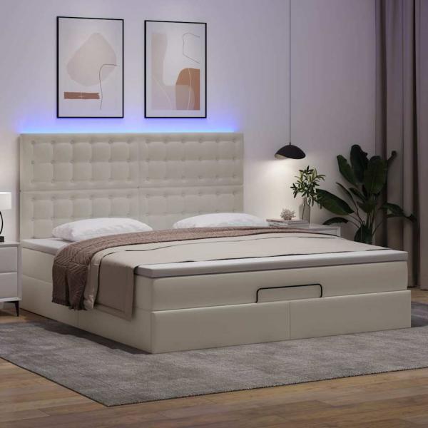 Ottoman-Bett mit Matratze & LEDs Weiß 160x200 cm Kunstleder