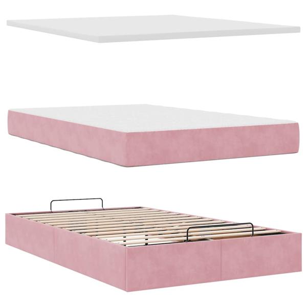 Ottoman-Bett mit Matratze Rosa 120x200 cm Samt