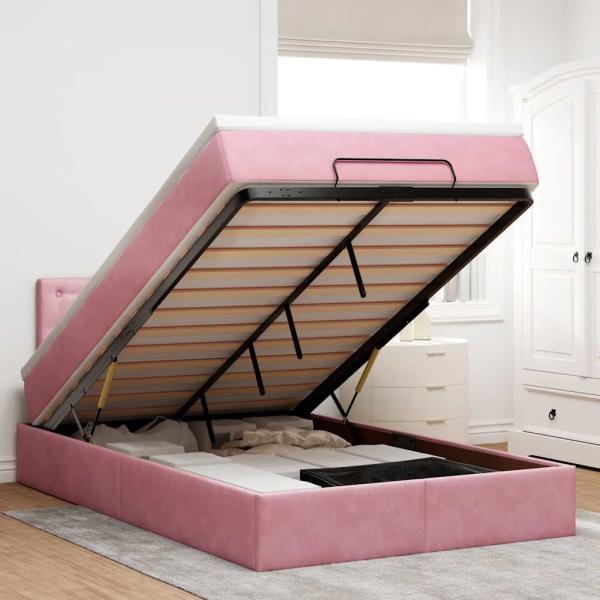 ARDEBO.de - Ottoman-Bett mit Matratze & LEDs Rosa 120x200 cm Samt