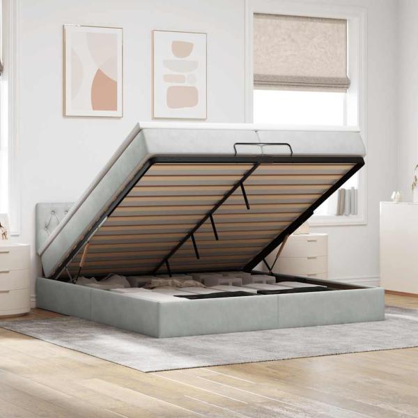 ARDEBO.de - Ottoman-Bett mit Matratzen & LEDs Hellgrau 200x200 cm Samt