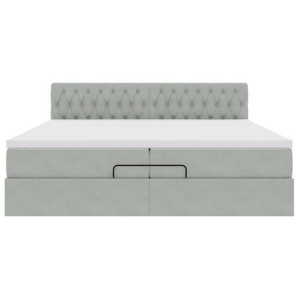 Ottoman-Bett mit Matratzen & LEDs Hellgrau 200x200 cm Samt