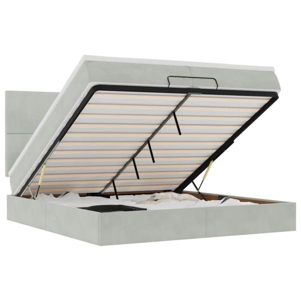 Ottoman-Bett mit Matratzen & LEDs Hellgrau 200x200 cm Samt