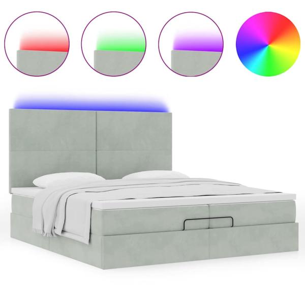 Ottoman-Bett mit Matratzen & LEDs Hellgrau 200x200 cm Samt