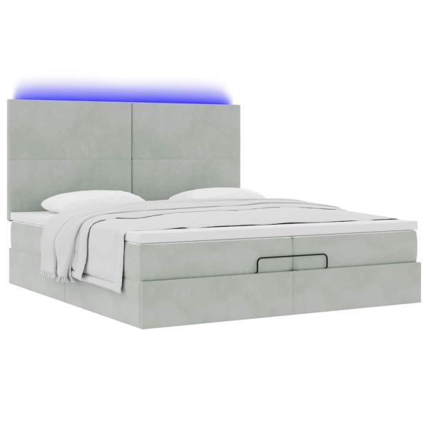 Ottoman-Bett mit Matratzen & LEDs Hellgrau 200x200 cm Samt
