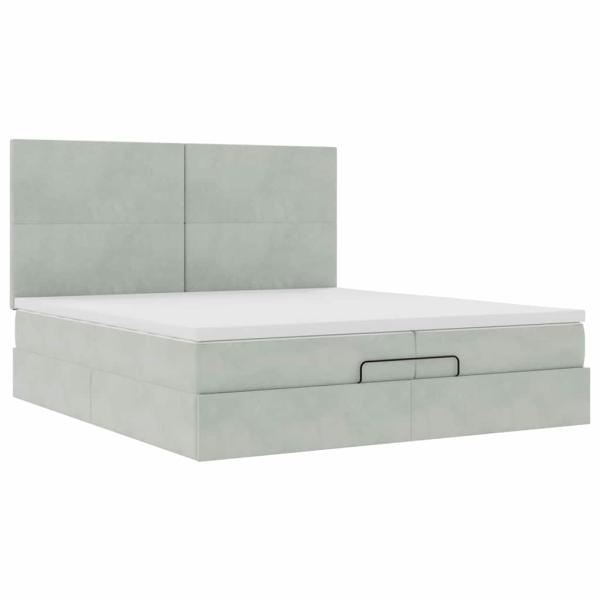 Ottoman-Bett mit Matratzen & LEDs Hellgrau 200x200 cm Samt