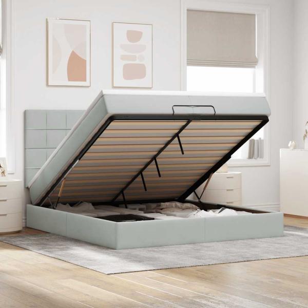 ARDEBO.de - Ottoman-Bett mit Matratzen & LEDs Hellgrau 200x200 cm Samt