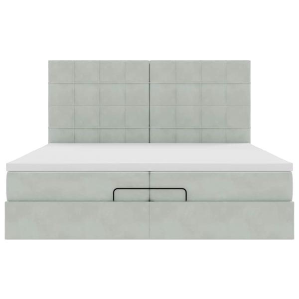 Ottoman-Bett mit Matratzen & LEDs Hellgrau 200x200 cm Samt