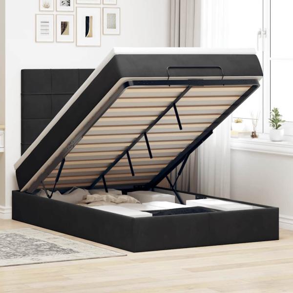 ARDEBO.de - Ottoman-Bett mit Matratzen & LEDs Schwarz 120x200 cm Samt