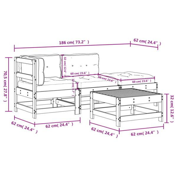 4-tlg. Garten-Lounge-Set mit Kissen Massivholz Douglasie