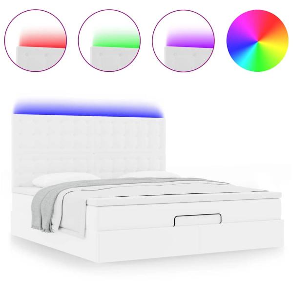 Ottoman-Bett mit Matratze & LEDs Weiß 180x200 cm Kunstleder