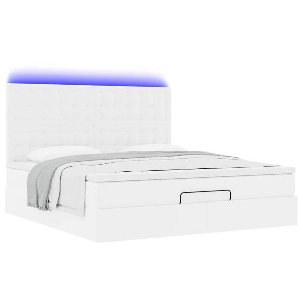 Ottoman-Bett mit Matratze & LEDs Weiß 180x200 cm Kunstleder
