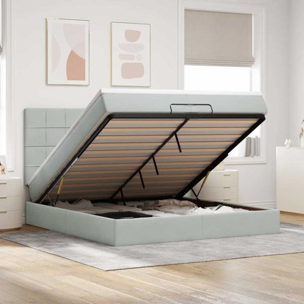ARDEBO.de - Ottoman-Bett mit Matratzen Hellgrau 200x200 cm Samt