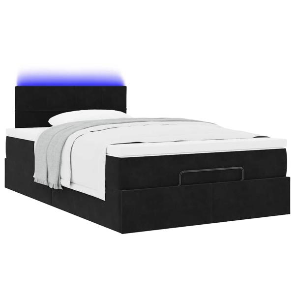 Ottoman-Bett mit Matratze & LEDs Schwarz 120x200 cm Samt