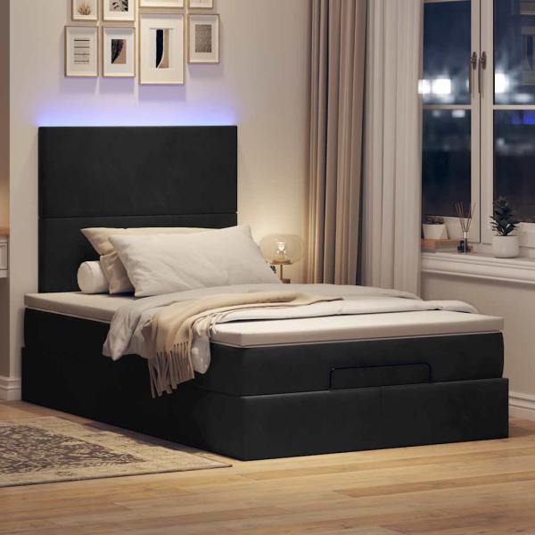 Ottoman-Bett mit Matratzen & LEDs Schwarz 120x200 cm Samt